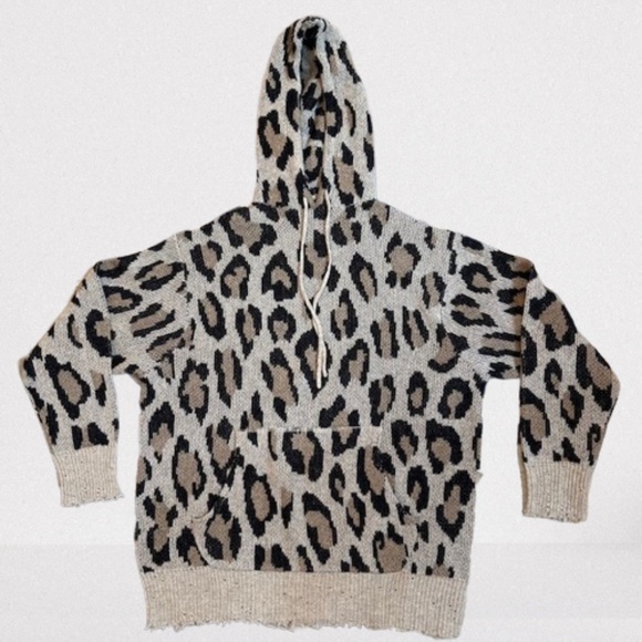 R13 Cashmere Hoodie Oversized Sweater Long Sleeve Leopard🌸 - Picture 5 of 16